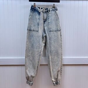Vtg Jeans Y2K Trap Street Acid Bleach Wash High Rise Balloon Fit Denim Joggers